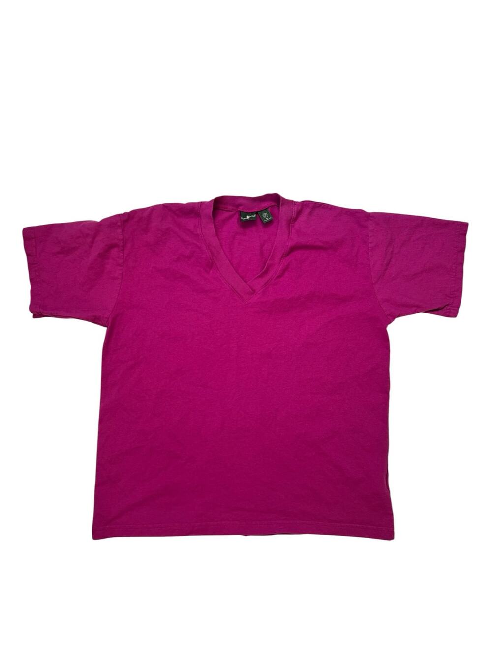 Vintage HUNT CLUB Magenta V-neck Heavyweight Cotton Tee Size XL Mens Made in USA